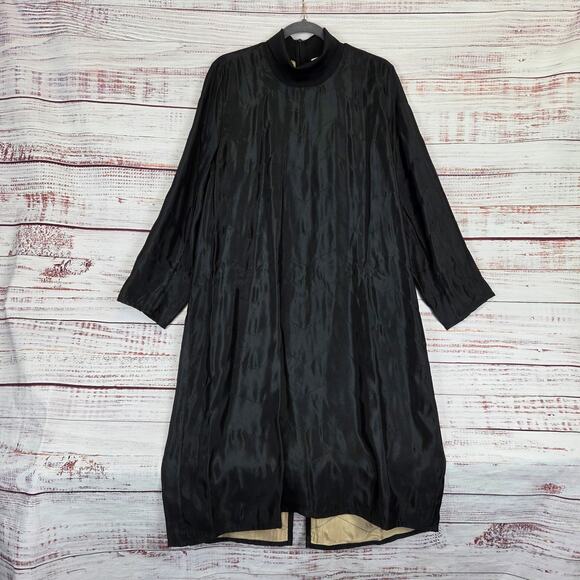 COS Black Satin Midi Turtleneck Dress Sz 12 Relaxed Fit Modern Luxury Minimalist - Picture 2 of 16